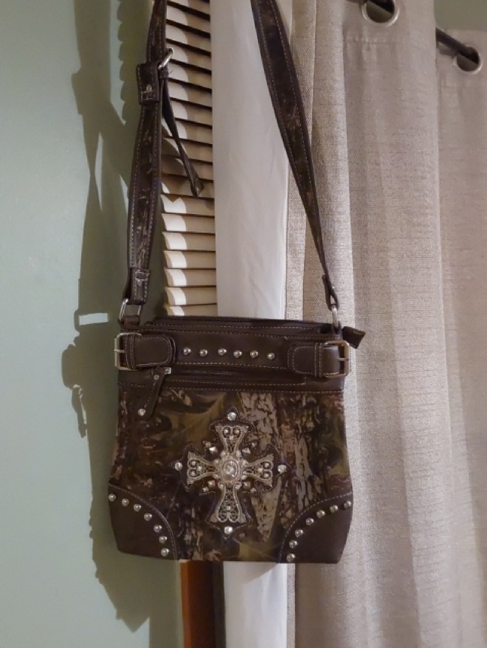 Studded Brown Cross Accent Crossbody Bag